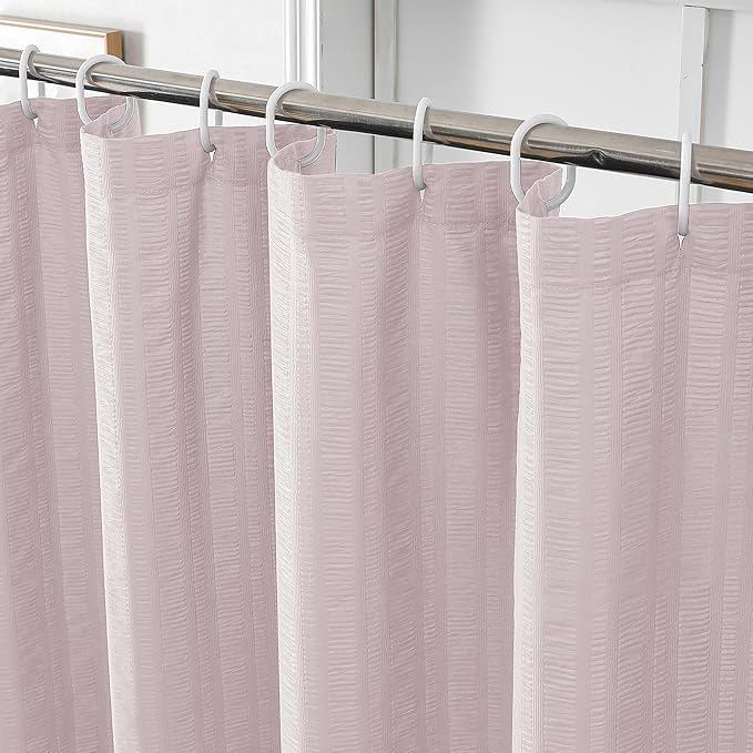Aiyufeng Moga Extra Long Pink Shower Curtain 96 Inch Long, Embossed Texture Fabric Bathroom Shower Curtain, Large Hotel Bath Curtain with 12 Holes, 72Wx96H, Pink