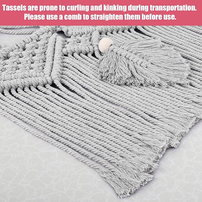 Stuffed Animal Hammock Corner - 56'' Jumbo Handcrafted 5mm Double Macrame Cord Toy Hammock Holder - 100% Natural Cotton Stuffed Animal Storage Net - Gray Stuffy Plushie Net w/LED Star Light