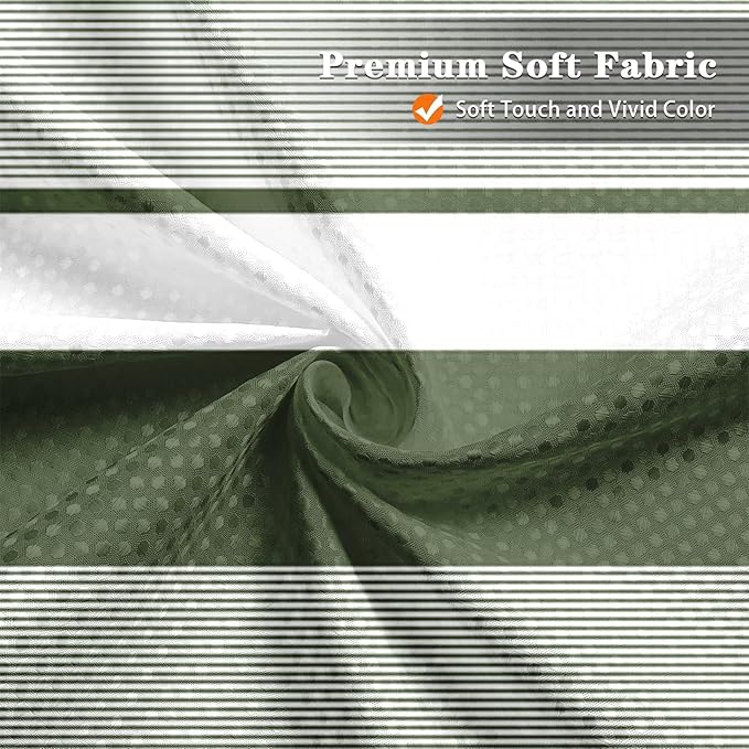 Culudea Striped Modern Boho Waffle Textured Cloth Shower Curtain Set, Sage Green White Horizontal Stripe Bathroom Window Waterproof Shower Curtains for Bathroom Decor