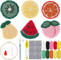 Allazone Punch Needle Kits, Punch Needle Coasters Kit, Punch Embroidery Kit with Felt Yarns Hoop Tools for DIY Coaster Crafts (Fruits)