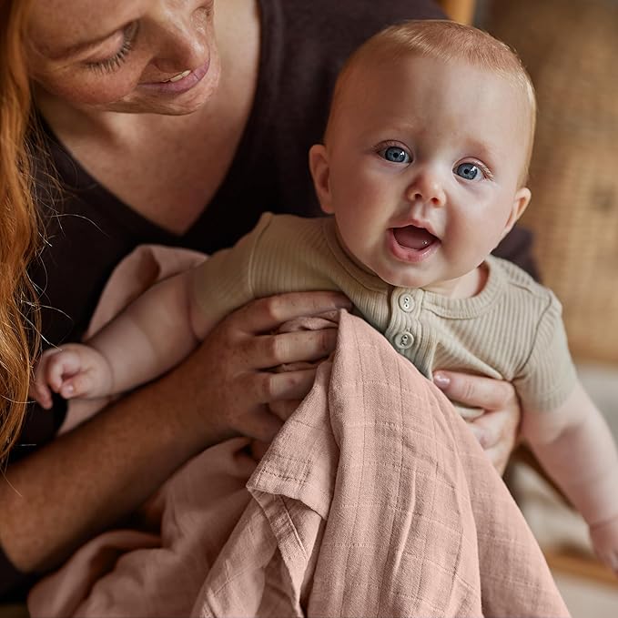 Huxie Swaddle - 100% Organic Cotton - Muslin Swaddle Blankets for Newborn, 47" x 47" (Blush)