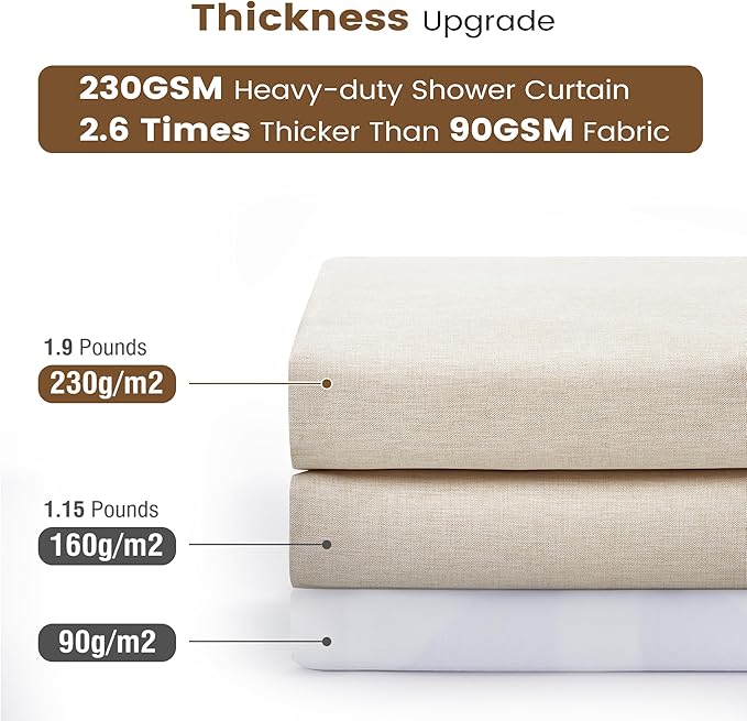 BTTN 3 in 1 Shower Curtain Set - 78 Inch Long Linen Textured Polyester Shower Curtain and Clear Liner Set with Plastic Hook, Long Modern Waterproof Shower Curtain for Bathroom, Cream/Beige, 72x78