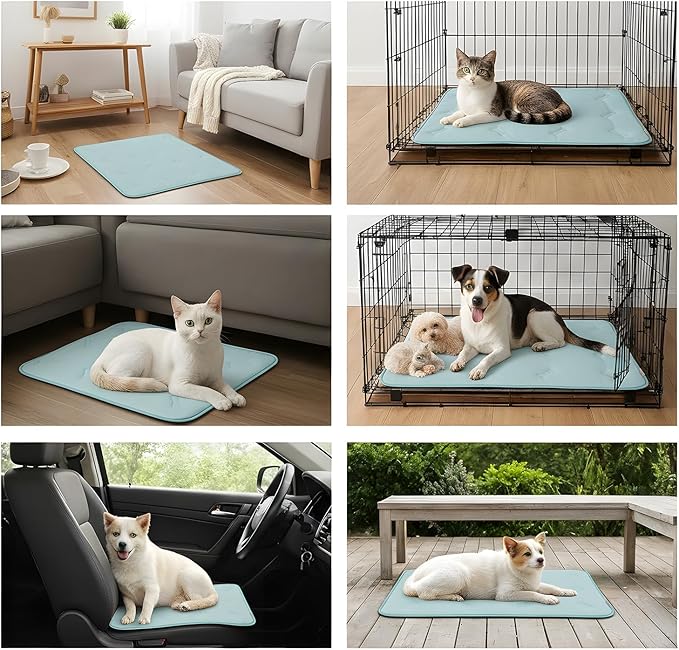 DORMORA Cooling Pet Mat – 41x28.5 Dog or Cat Cool & Comfy, Soft Breathable Self-Cooling Pad, Pet-Safe, Durable, Perfect for Hot Weather, Naps, Crates, Cars, Couch, Washable, Take Anywhere, Blue