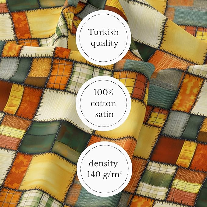 Golden Harvest Patchwork Cotton Fabric – Premium Turkish Printed Cotton 140 GSM, Pre-Cut 61 x 36.6 Inches, Quilting & Sewing Fabric for Crafts, Home Decor & DIY Projects