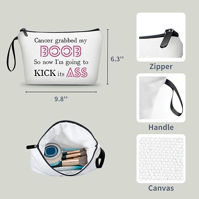 ARIOSEY Breast Cancer Gift Set - Travel Cosmetic Bag, Motivational Gifts for Cancer Care, End Of Chemo & After Surgery Support