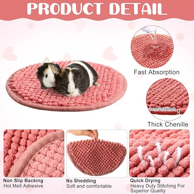 Amylove 4 Pcs Guinea Pig Cage Liner Guinea Pig Bedding Dog Door Mat for Muddy Pet Paws Washable Chenille Pee Pads Small Animal Sleeping Bed for Bunny Hamster(Diameter 7.8 Inch,Round,Mixed Color)