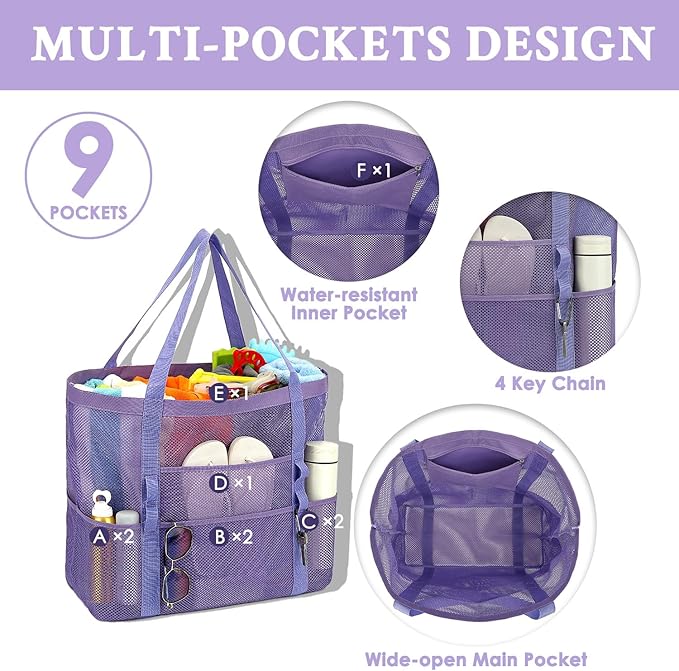GYEUKHAM Mesh Beach Bag - Large Beach Tote Bag with Multiple Pockets for Family Beach Bag for Toys & Vacation Essentials
