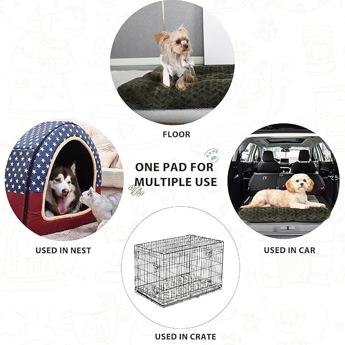 Necesitar Dog Crate Bed for Small Size Dogs Washable fit 24 inch Crate or Cages Kennel Pad with Anti-Slip Pet Pillow Cushion Sleeping Up to 25 lbs Puppy Cat,24x18 Olive Green