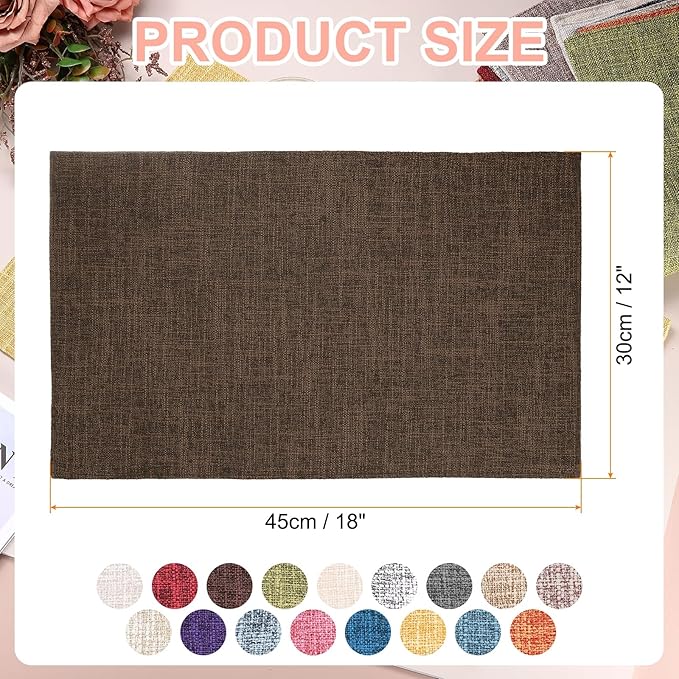 HARFINGTON 6pcs Linen Fabric Placemats 12" x 18" Polyester Rectangle Place Mats Machine Washable Heat Resistant Kitchen Table Mats for Outdoor Indoor Party Family Holiday, Dark Brown