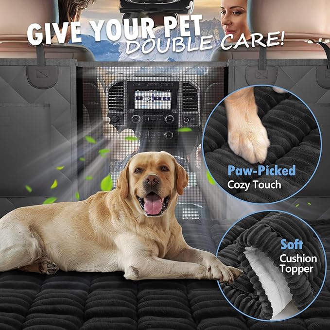 ROUWINNE Dog Bed for Truck Back Seat Non-Slip, Truck Dog Bed Soft and Comfortable, Back Seat Pet Bed Mat for Travel, Pet Car Blanket for Backseat Extender and Seat Covers Black 59”X27.5”