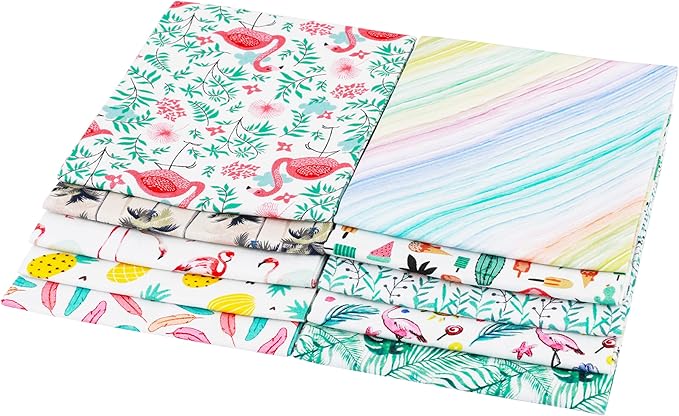 Craftido -25 Options- 100% Cotton Quilting Fabric Bundles 10pcs Fat Quarters 18”x21”-Medium Weight 5.2 oz- Soft Cotton for Quilting, Sewing Project, Patchwork, DIY Crafts – Tropical Flamingo
