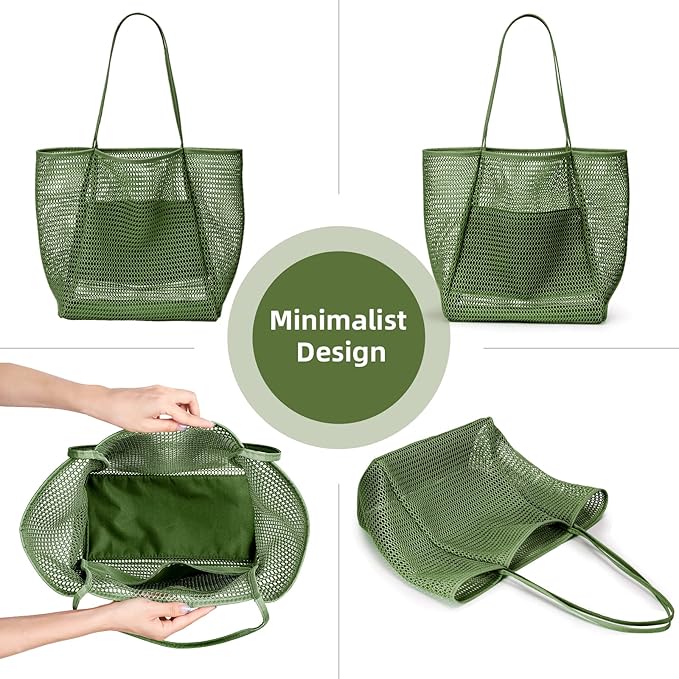 KALIDI BeachNylon Mesh Tote Bag, Casual Tote Bag Hobo Women Foldable MAX 23L Shoulder Bag For Beach Picnic Vacation
