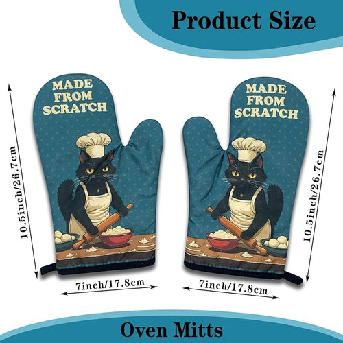 2 Pack Funny Baking Cat Oven Mitts, Made from Scratch, Heat Resistant Silicone Non-Slip Mitts, Kitchen Baking Gifts for Bakers, Sweet Housewarming Gifts for Women Hostess Friend Cat Lovers
