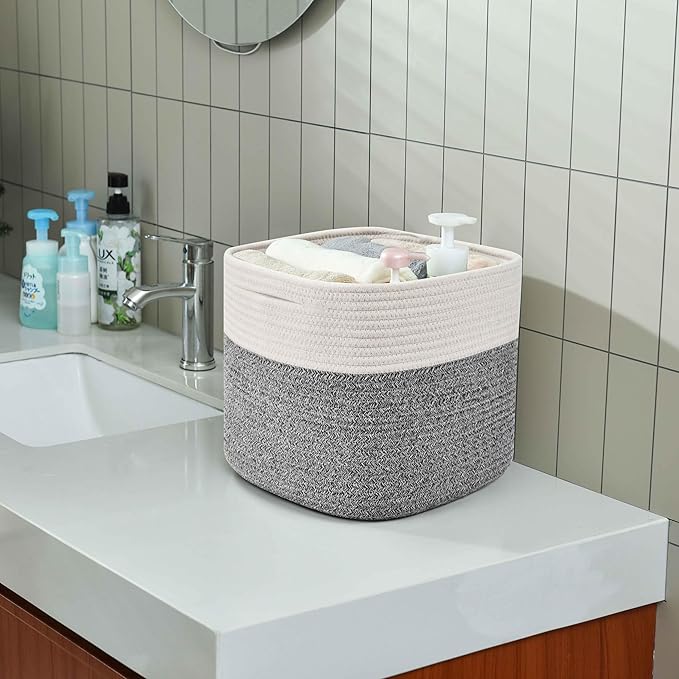 Gocjuaza 3 Pack Storage Cubes 11 Inch Cotton Rope Woven Baskets for Organizing Cube Bin Square Shelves Organizer,Classroom,Kids Toy Bins,Closet,Baby Nursery(Grey)
