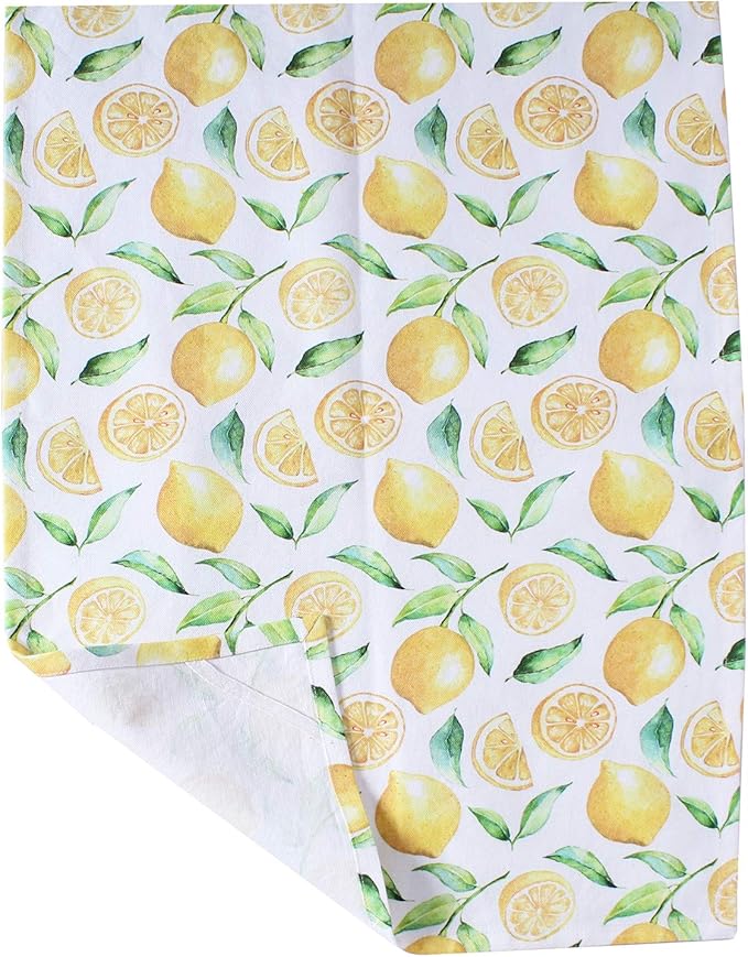 ACCENTHOME Lemon Yellow Printed Cotton Kitchen Towel Set - Absorbent Multi Purpose Kitchen Linen - 4 Drying Dish Hand Towels 20x28