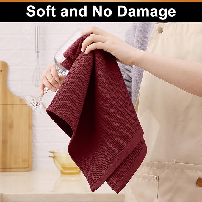 Homaxy 100% Cotton Waffle Weave Kitchen Towels - 4 Pack Soft and Absorbent Dish Towels - 16 x 26 Inches Quick Dry Hand Towels - Burgundy