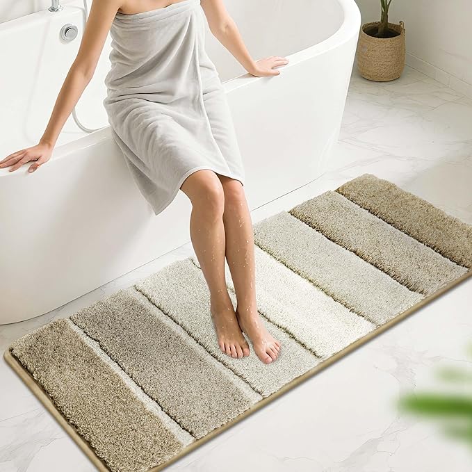 COSY HOMEER Bathroom Rugs 59"x20", Ultra Soft Absorbent Bath Mat with Non-Slip TPR Backing, Machine Washable Shaggy Rug for Bathroom Floor, Beige