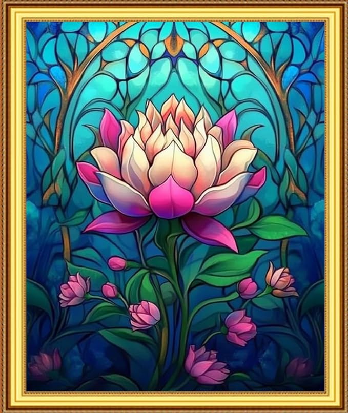 Foxnyart Stamped Cross Stitch Kits Full Range of Embroidery Needlework Starter Kits for Beginners Adults 11CT Embroidery Patterns Art Crafts DIY Needlepoint Kit-Colorful Lotus Flowers 16x20 inchs