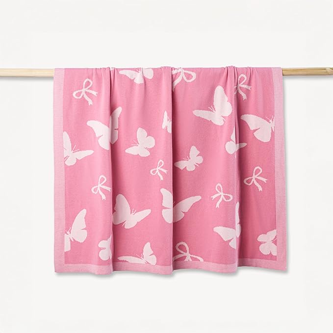 SWaddle AN Butterfly Jacquard Baby Blanket, Size 30x40in, 100% Cotton Fabric, Two-Sided Breathable Throw Blanket for Boys and Girls