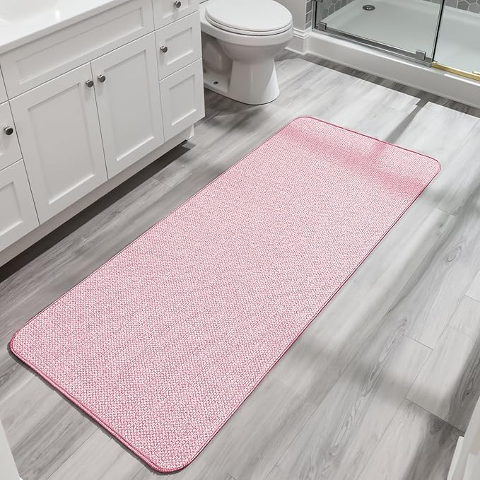 Bosap Bath Mat,Ultra Thin Bathroom Runner Rugs,Large Bath Mats for Bathroom,Quick Dry,Non-Slip,Machine Washable,Low Pile,Bath Rug,Shower Outside,Sink,Home Decor Accessories.Pink,1'5"x4'11"（17x59inch）