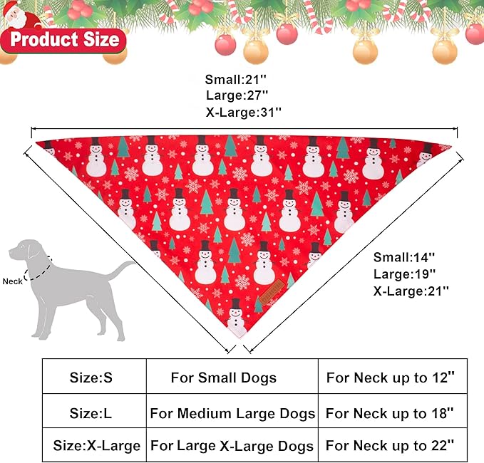 ADOGGYGO Christmas Dog Bandana, Snowman Santa Pet Scarf, Premium Durable Fabric, Adjustable Fit Christmas Bandanas for Small Dogs Pets (Small)