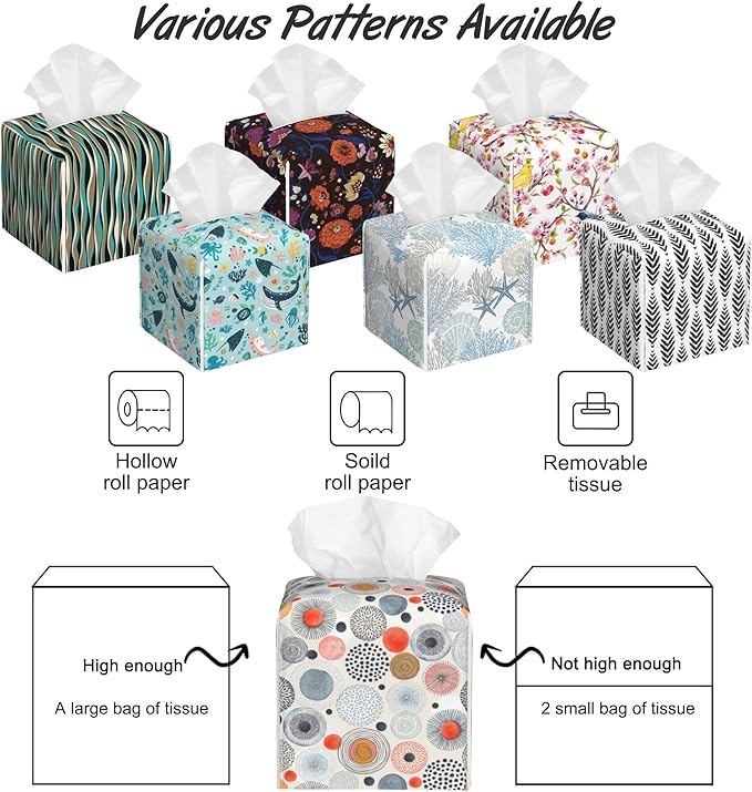 Multicolor Circles Tissue Box Holder,Cube Tissue Box Cover Holder,Leather Facial Paper Organizer Dispenser Home for Bedroom Night Stands,Kitchen,Office and Car,5.2"×5.2"×5.2"