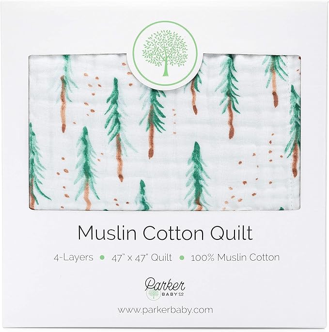 Parker Baby Muslin Blanket | 100% Soft Cotton Toddler Quilt & Baby Muslin Swaddle | Gender Neutral Design 47" x 47" Blanket