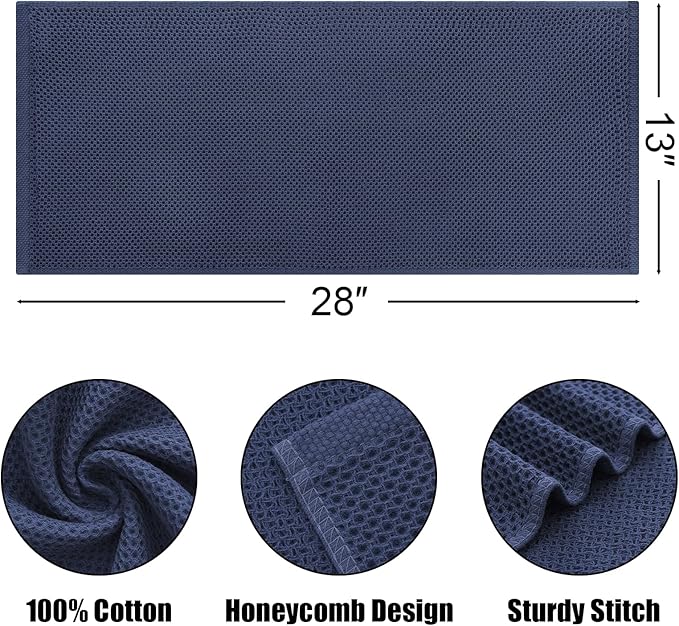 Kitinjoy 100% Cotton Waffle Weave Kitchen Towels, 4-Pack Super Soft and Absorbent Dish Towels for Drying Dishes, Kitchen Hand Towels, 13 in x 28 in, Navy Blue