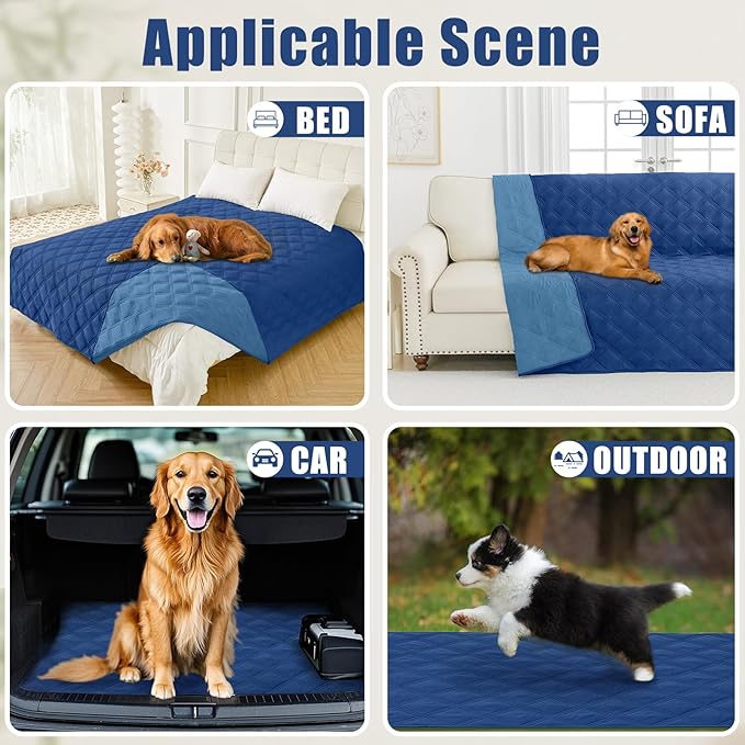 Smiry Waterproof Dog Bed Cover Blanket 82x82, Soft Reversible Pet Blanket, Washable Leakproof Cats Dogs Couch Cover for Sofa, Couch, Furniture, Lattice, Navy/Blue