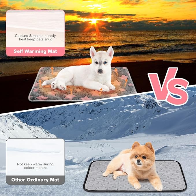 Clysee 4 Pack Self Heating Cat Bed Cat Self Warming Pad with Removable Cover Extra Warm Thermal Pet Pad Washable Pet Crate Mat Anti Slip Kennel for Indoor Outdoor Pets(Star,16 x 20 Inches)