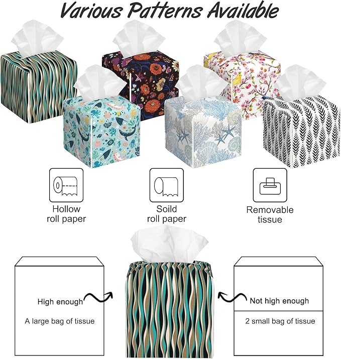 Abstract Geometric Wavy Lines Tissue Box Cover,PU Leather Tissue Box Holder Square,Modern Home Decoration for Bathroom Living Room Kitchen Office Car,5.2"×5.2"×5.2"