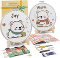 Bradove Embroidery Kit for Kids and Adults, Bears Embroidery Kit for Beginners, Easy Needlepoint Starter Kit with 2 Display Stands