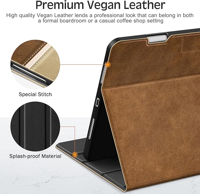 KingBlanc Case for iPad Pro 11 inch (M5 2025/M4 2024) with Pencil Holder, Vegan Leather Smart Stand Cover, Auto Sleep Wake, Support Pencil Pro/(USB-C), Viewing/Typing Angle, Durable Protection, Beige