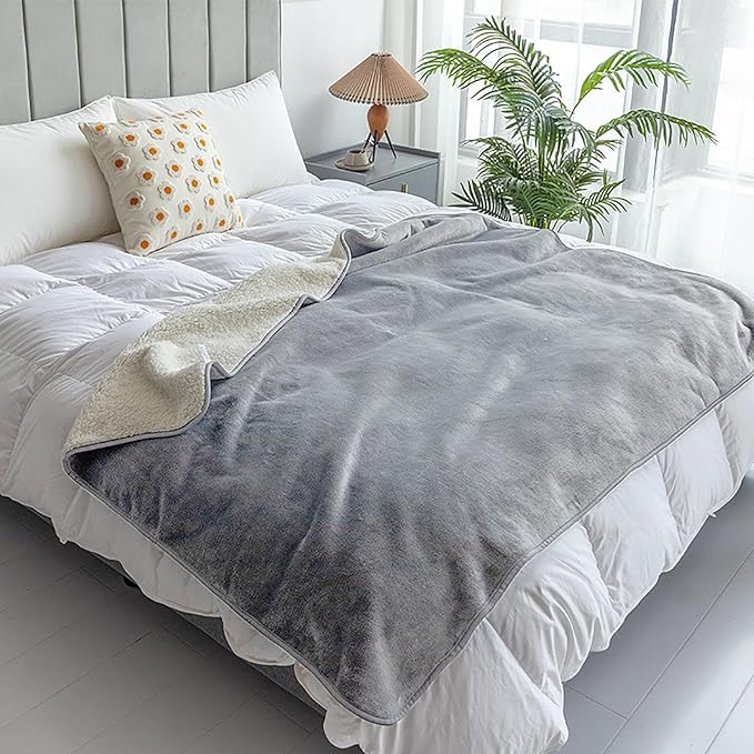 PFIMIGH Waterproof Dog Blanket, 3-Layer Flannel and Sherpa Pet Throw, Reversible Protector Cover for Bed Couch Sofa, Sliver Grey, 80"x90"