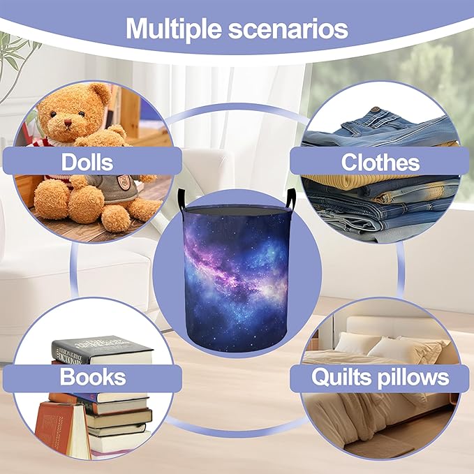 Laundry Basket,Psychedelic Starry Sky Large Canvas Fabric Lightweight Storage Hamper Organizer Dirty Clothes Collapsible Waterproof for College Dorms,Bathroom