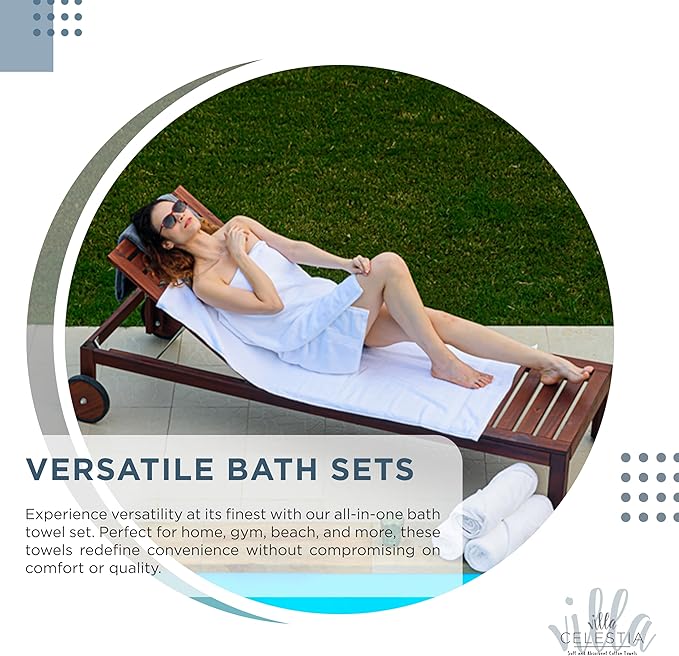 Villa Celestia 100% Cotton Bath Towel Set of 18-4 Bath Towels, 6 Hand Towels, 8 Wash Cloths, Sustainable, Soft, Highly Absorbent, Combed Cotton 18 Piece Set for Hotels, Spa, Bathroom, Dorm, Blue