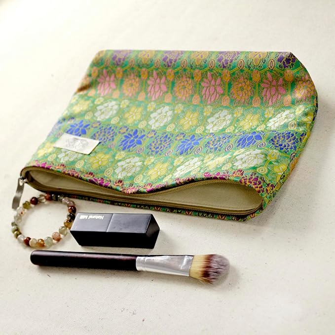 HAPPYHEIDI Cute Pouch Makeup Bag Cosmetic Toiletry Travel, Tote Purse Organizer, Machine Washable, Compact and Large Capacity, Bohemian Lotus Floral