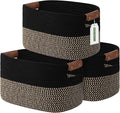 ECDYQXVU Cotton Rope Basket, Storage Baskets with Handle, 15x10x9 Inch Woven Basket for Shelves, Laundry, Towels, Clothes, Books, (Black Brown 3 Pack)
