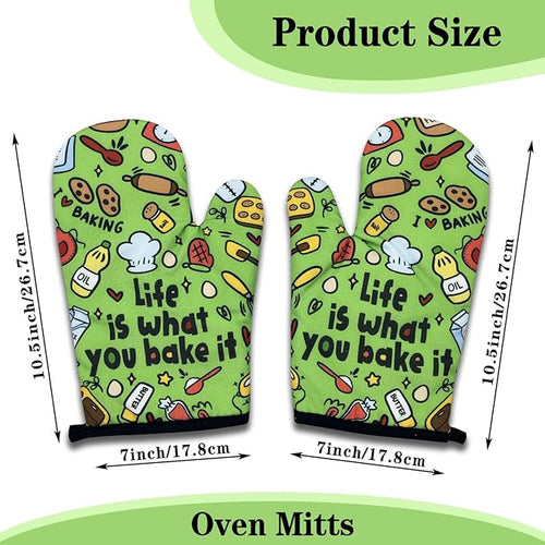 2 Pack Funny Baking Oven Mitts, Life is What You Bake It, Heat Resistant Silicone Non-Slip Mitts, Sweet Housewarming Gifts for Women Bake Lovers, Hostess Gifts for Mom Wife Sister Friend