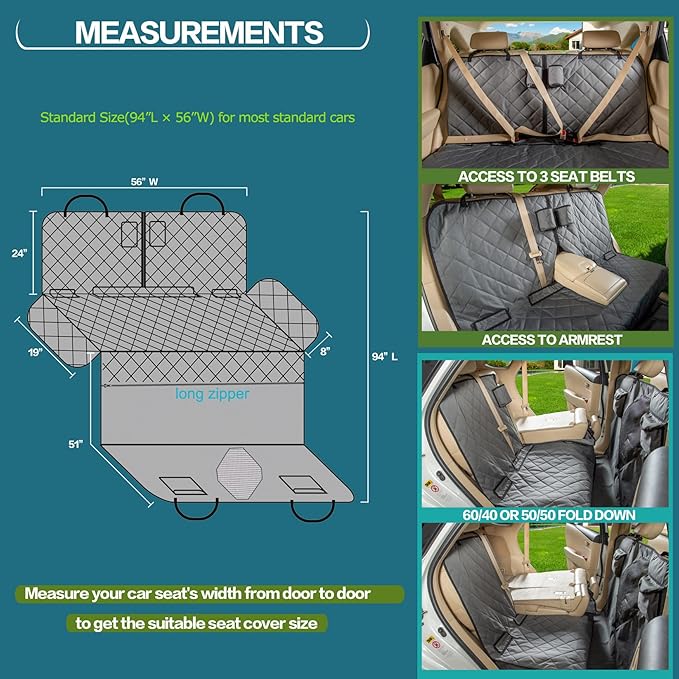 YEENIS Car Dogs All Covered Back Seat Cover with Mesh Window, Bench and Hammock Combination Detachable Pet Seat Cover Suitable for Most Vehicles (Grey, Standard)