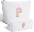 Btffitting Personalized Makeup Bag for Women Girls - Fashion Cosmetic Bag Trendy Travel Toiletry Bag with Initials Letter - Teen Gifts - White,P
