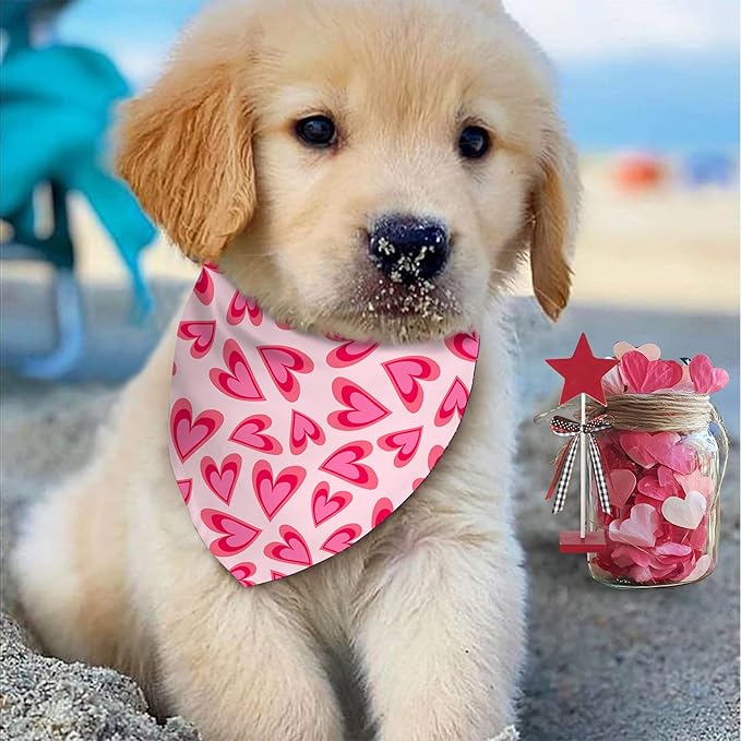 Valentine's Day Dog Bandana Reversible 2 Pack Small, Valentine Day Pet Bandanas for Dogs Love Heart Adjustable Triangle Holiday Scarves for Small Medium Boy Girl Dogs