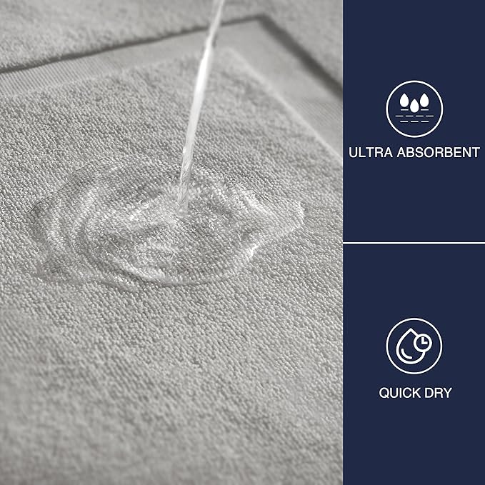 Casual Living Grey Cotton Bath Mats, Set of 2 Towel Mats for Bathroom Floor, Banded Absorbent Cotton Bath Rugs, Washable, Bathroom Accessories, 34-inch x 21-inch, Grey