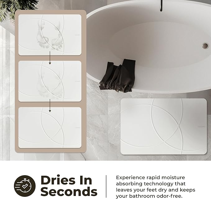 TOSORO - Stone Bath Mat, Diatomaceous Earth Non-Slip Stone Shower Mat - Quick Drying Absorbent Bath Mats for Bathroom - Elegant & Modern Design, Easy to Clean (23.5 x 15) - Sandstone