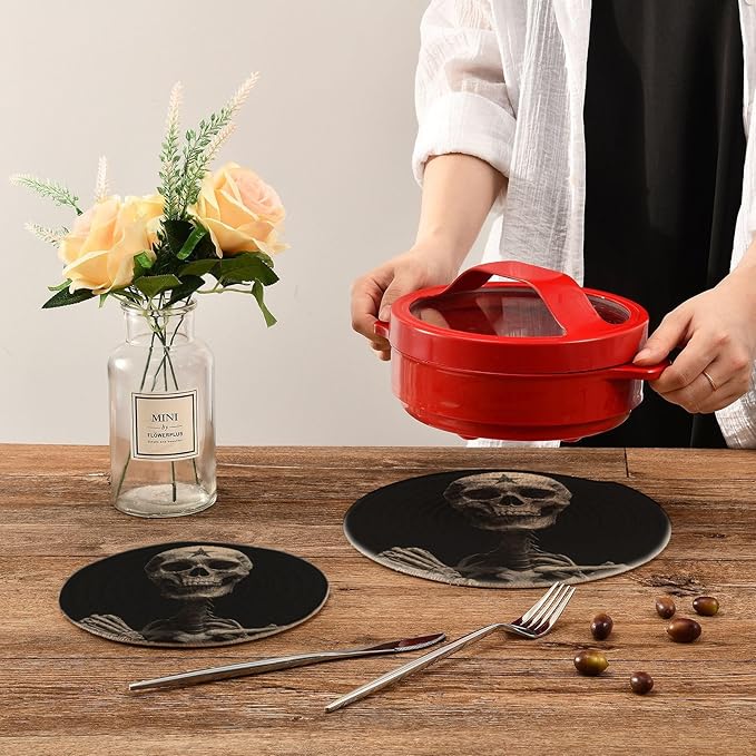 Boccsty Skull Trivets for Hot Pots and Pans Human Skeleton Pot Holders 2PCS Hot Pads Kitchen Pot Holder for Counter Table Countertop Farmhouse