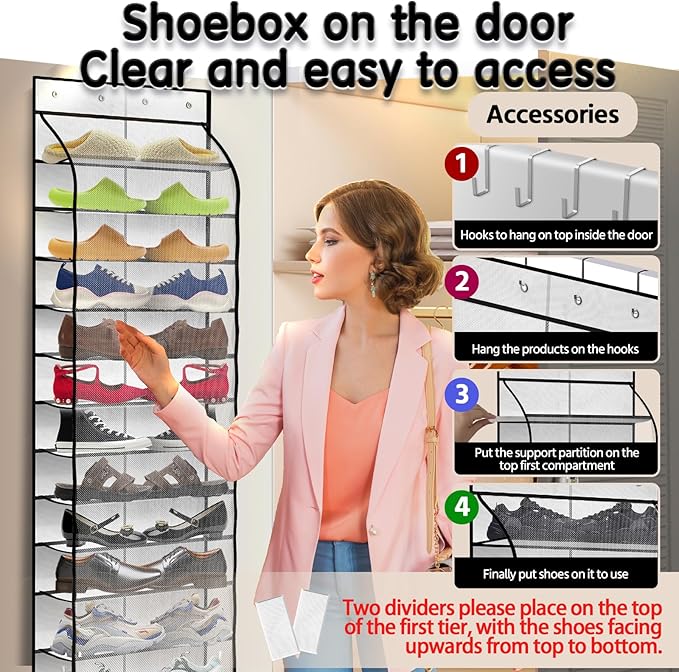 Kotkn Over The Door Shoe Organizer with 12 Large Breathable Pockets - Durable Hanging Storage for the Entire Family's Shoes - White