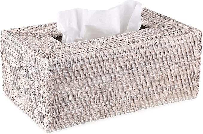 Sumnacon Tissue Box Cover Rectangle Tissue Box Rattan Tissue Box Holder,Wicker Decorative Tissue Holder for Bathroom Toilet Living Room Kitchen Office Table Desk, Whitewash