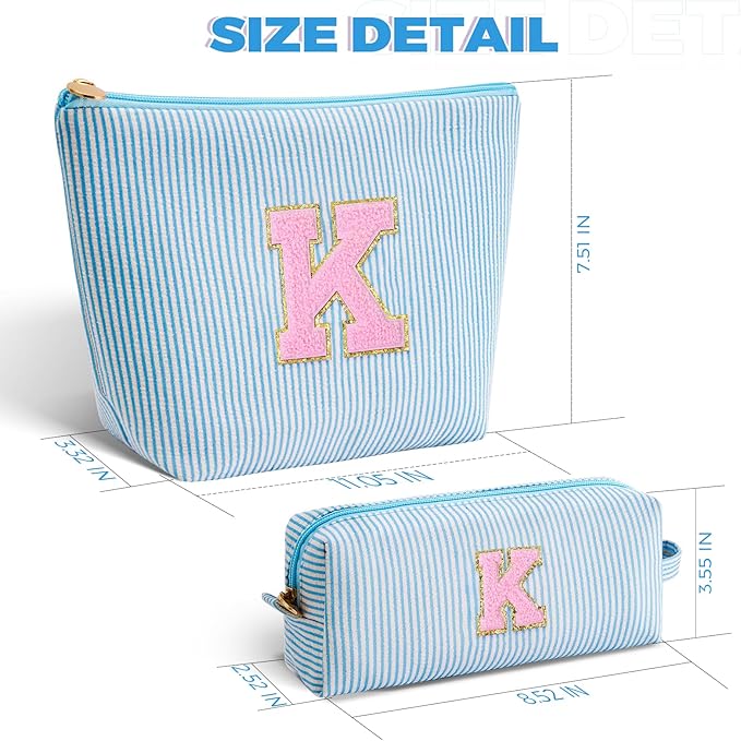 Btffitting Monogrammed Gifts for Women - Cosmetic Bag for Teen,Initial Cute Makeup Bag Set for Women,Trendy Pouch for Niece Sister Friend Female Her,Birthday Gifts for Daughter - Blue,K