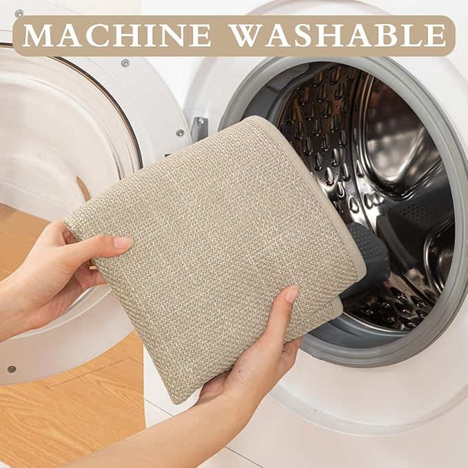 YIHOUSE Beige Bathroom Rug Sets 5 Piece, Absorbent Bath Mat for Bathroom Non Slip Washable, Bath Room Mat Quick Dry, Thin Bath Rug Set for Toilet and Floor