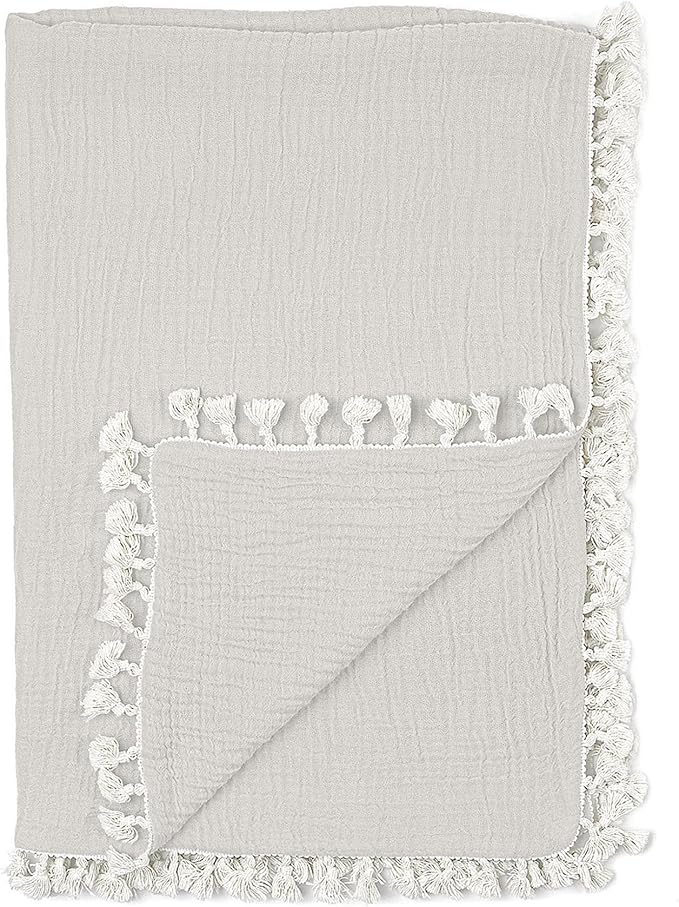 Crane Baby Muslin Swaddle Blanket, Soft Cotton Lightweight Nursery and Stroller Blanket for Baby Boys & Girls, Moonstone, 30" x 40"